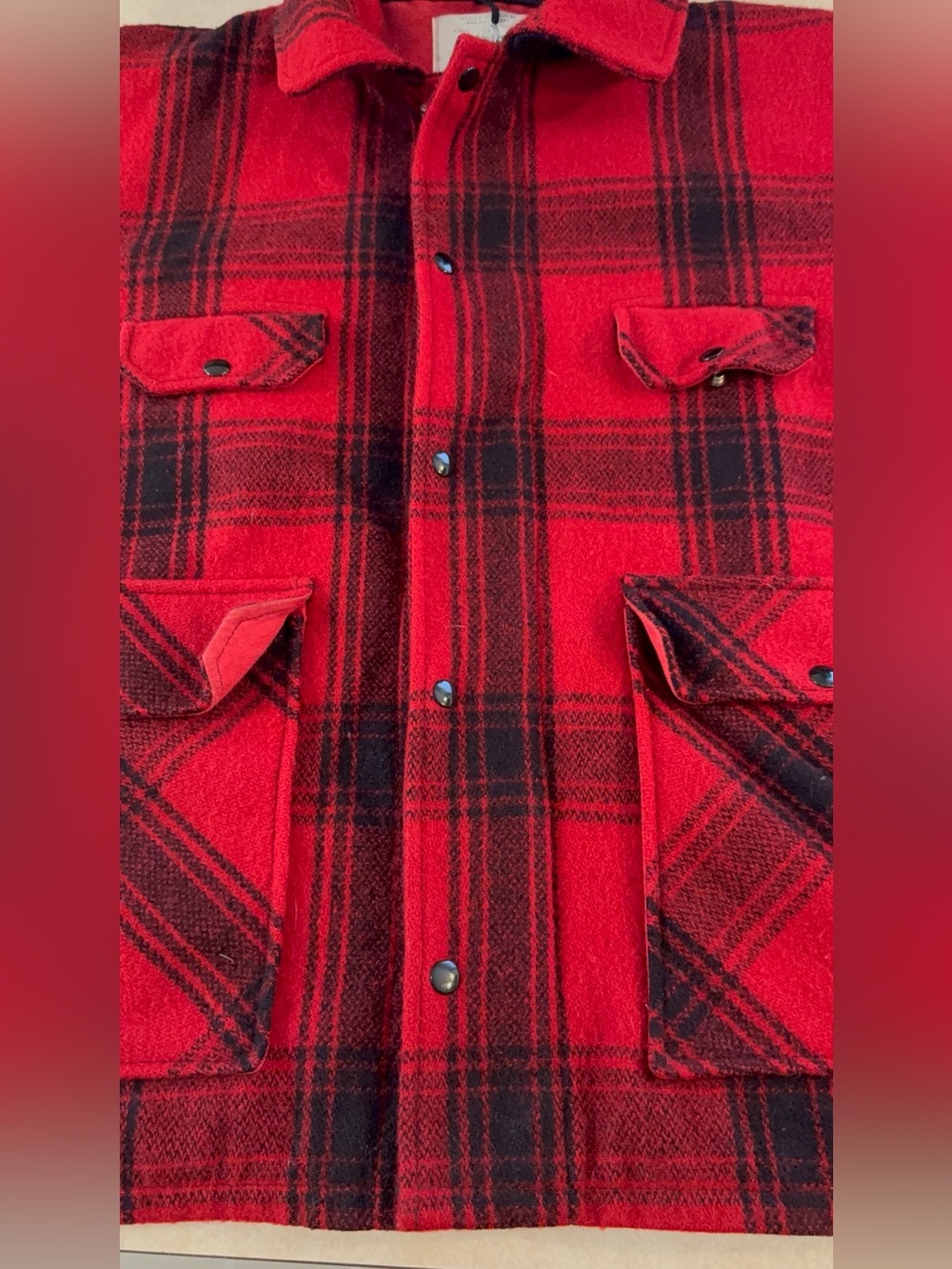 Men's Red Plaid Wool Shirt Jacket